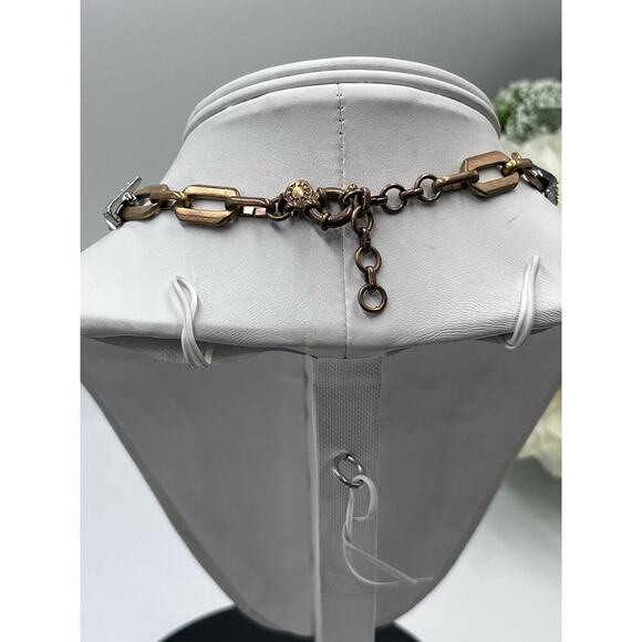 J. Crew Gold Tone Pave Geometric Triangle Glass Stone Necklace Mixed Metal - Picture 6 of 11